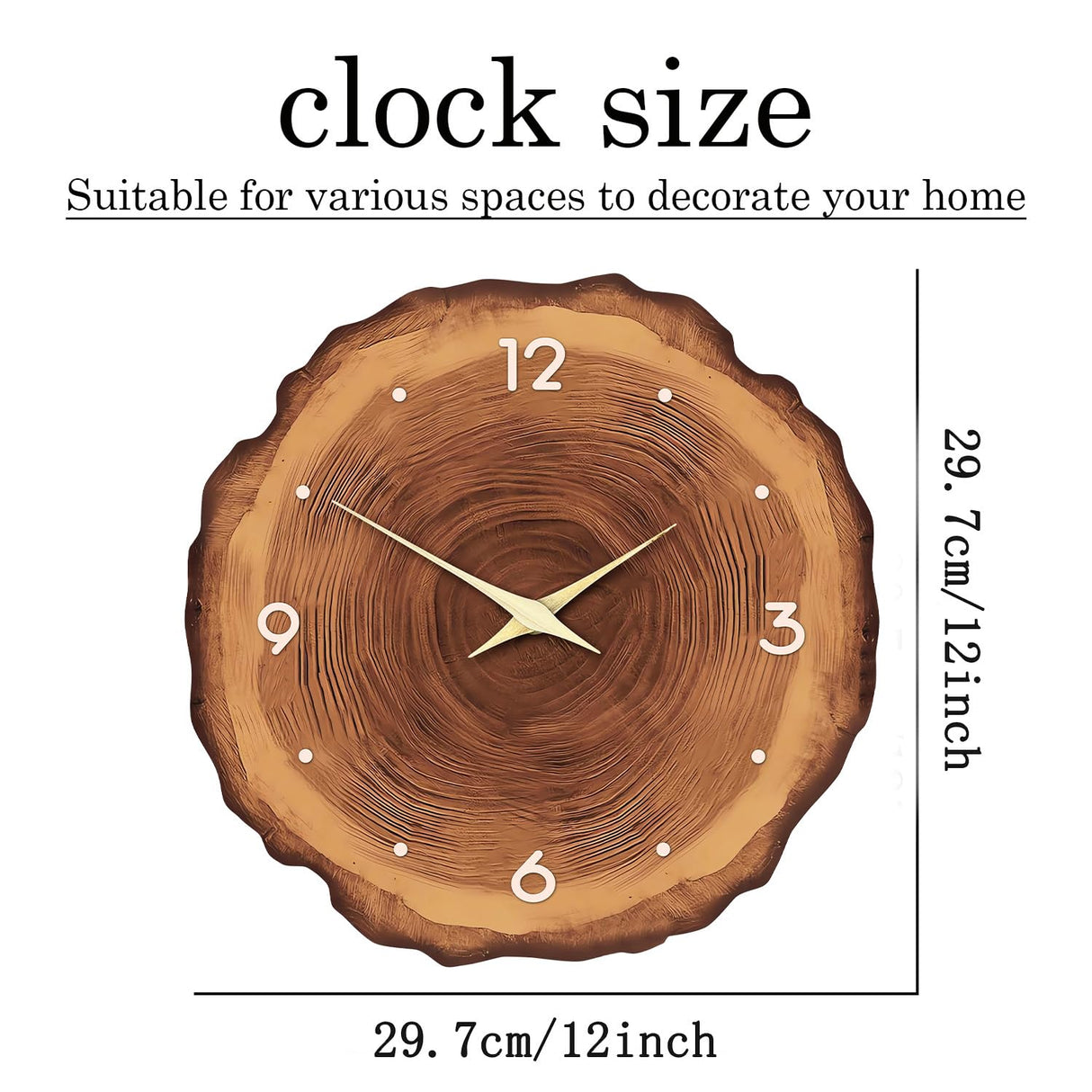 XNM MDF Wood Wall Clock for Living Room Decor - Rustic Wall Clocks Battery Operated 12 Inch - Brown Annual Ring Wall Clock Non Ticking (No Solid Wood) XNM