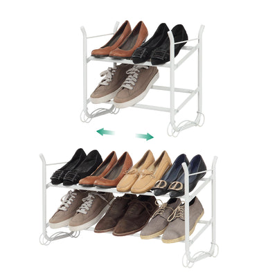 SunnyPoint Expandable & Stackable 2-Tier Shoe Rack – Adjustable Shoe Organizer for Entryway, Closet or Bedroom, Holds 4 to 8 Pairs, Space-Saving Metal Shoe Storage Shelf (17.5"–31.49" W) (WHT, 2 Tier)