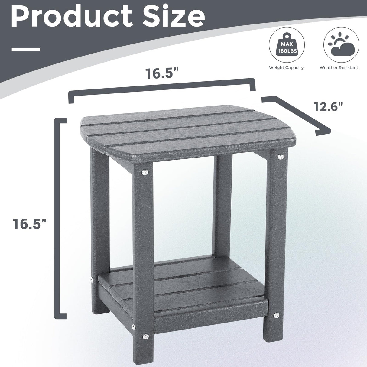 GARDENSTAR Adirondack Square Outdoor Side Table,2-Tier Storage Patio Side Table, HDPE End Tables for Backyard Pool Porch Garden Lawn(Grey) GARDENSTAR