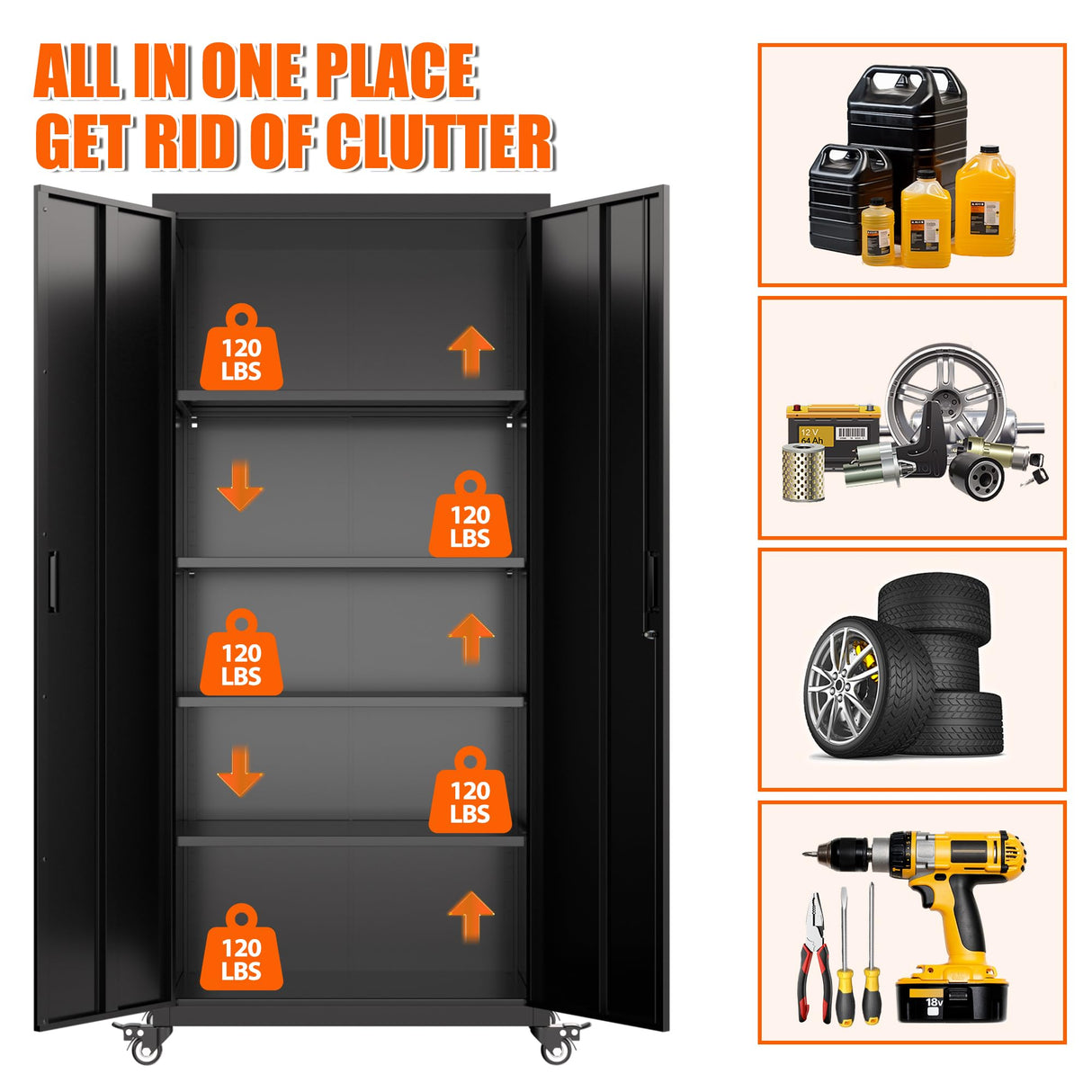 Aobabo 73" H Metal Storage Cabinet with Wheels for Garage, Rolling Tool Cabinet with 4 Shelves, for Home Office, Black, Assembly Required Aobabo