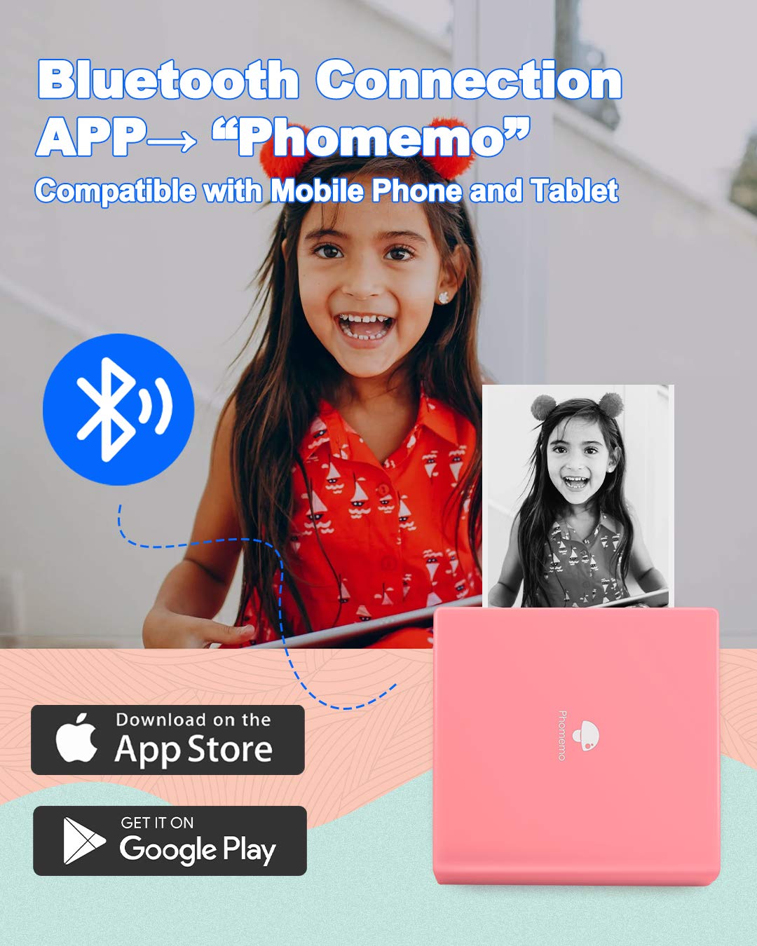 Phomemo Sticker Printer- with 3 Rolls Paper M02 Thermal Printer Mini Pocket Printer Sticker Maker for Photo Printing, Study Notes, List, Work, Gift, Receipts, Pink Phomemo