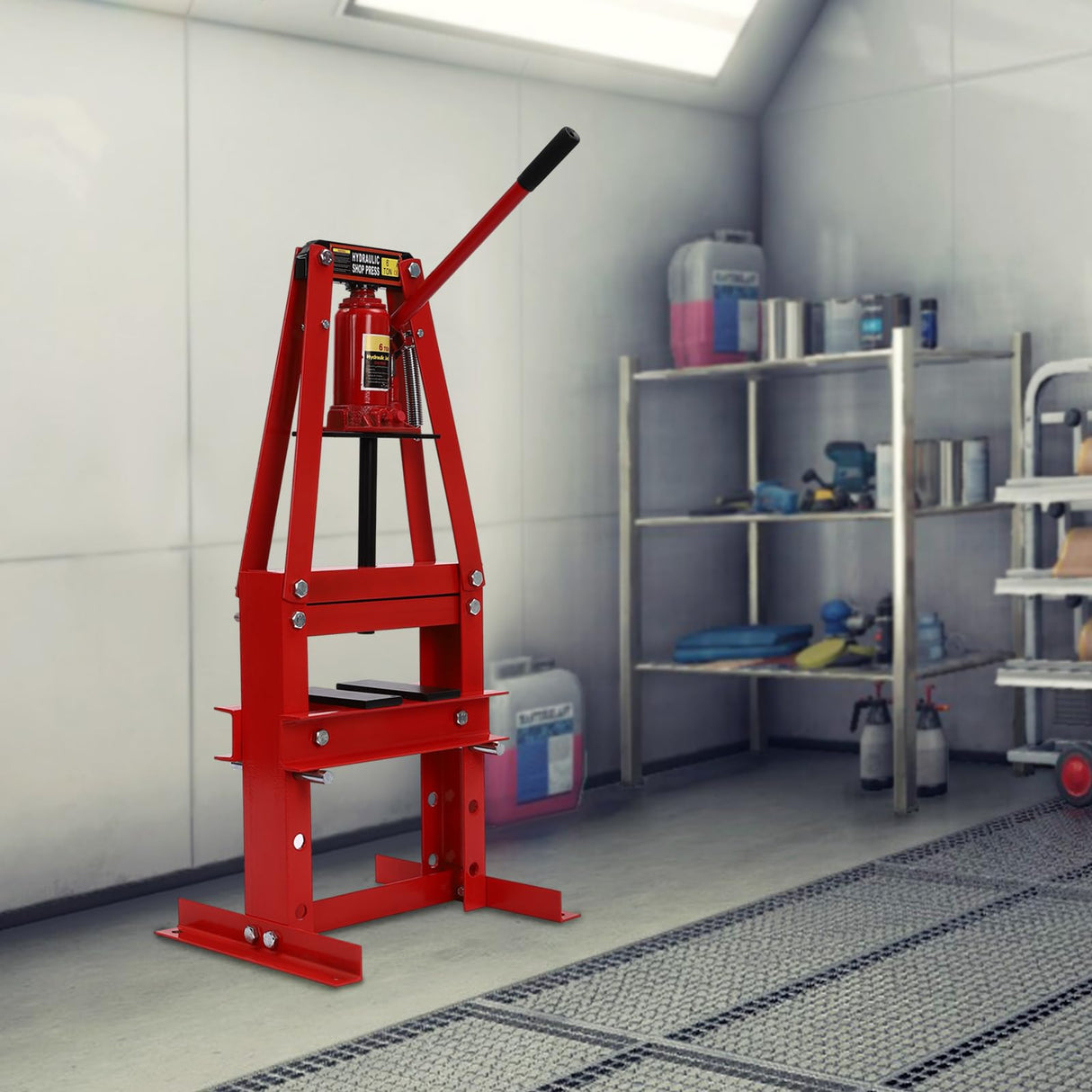 Hydraulic Power Units, 6-Ton Benchtop Hydraulic A-Frame Shop Press with Press Plates, Hydraulic 6 Ton Garage Floor Adjustable Shop Press with Plates, Hydraulic Press, Red, Hydraulic Shop Press SHZICMY