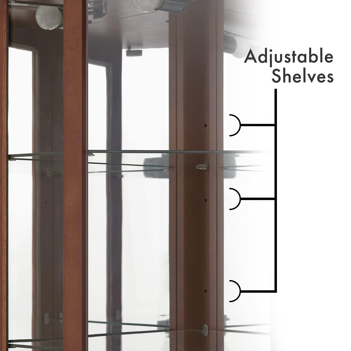 Zoyoleader Corner Curio Cabinet with Adjustable Tempered Glass Shelves, Mirrored Back, Display Cabinet,E26 Light Bulb not Included (Natural, Dark Walnut) Zoyoleader