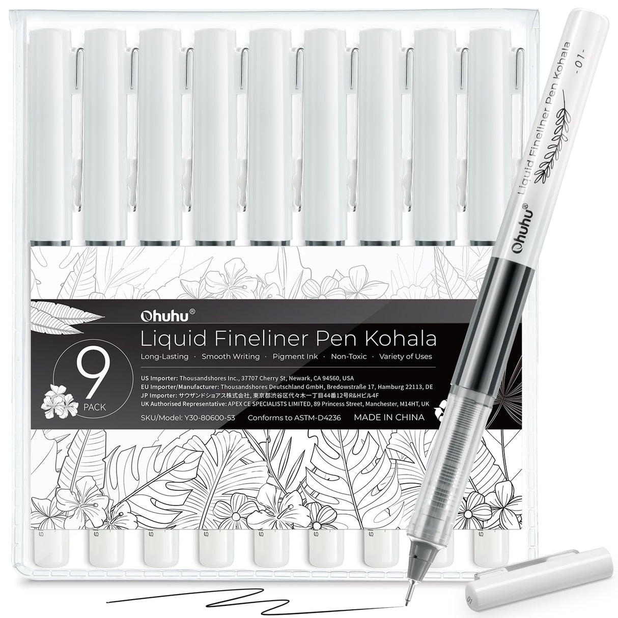 Ohuhu Liquid Fineliner Drawing Pens: 9 Sizes Micro Pens Drawing Pens Pigment Black Ink Water-proof Alcohol-proof Assorted Point Tips Smooth Writing Sketching Journaling Anime Artist Beginners - Kohala Ohuhu