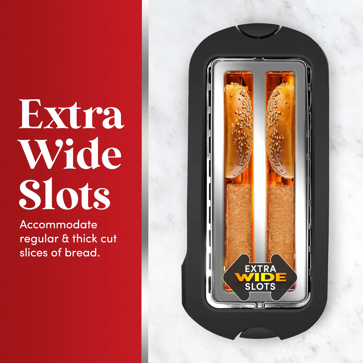 Elite Gourmet ECT-3100 Long Slot 4 Slice Toaster, Reheat, 6 Toast Settings, Defrost, Cancel Functions, Built-in Warming Rack, Extra Wide Slots for Bagels & Waffles, Stainless Steel & Black Elite Gourmet