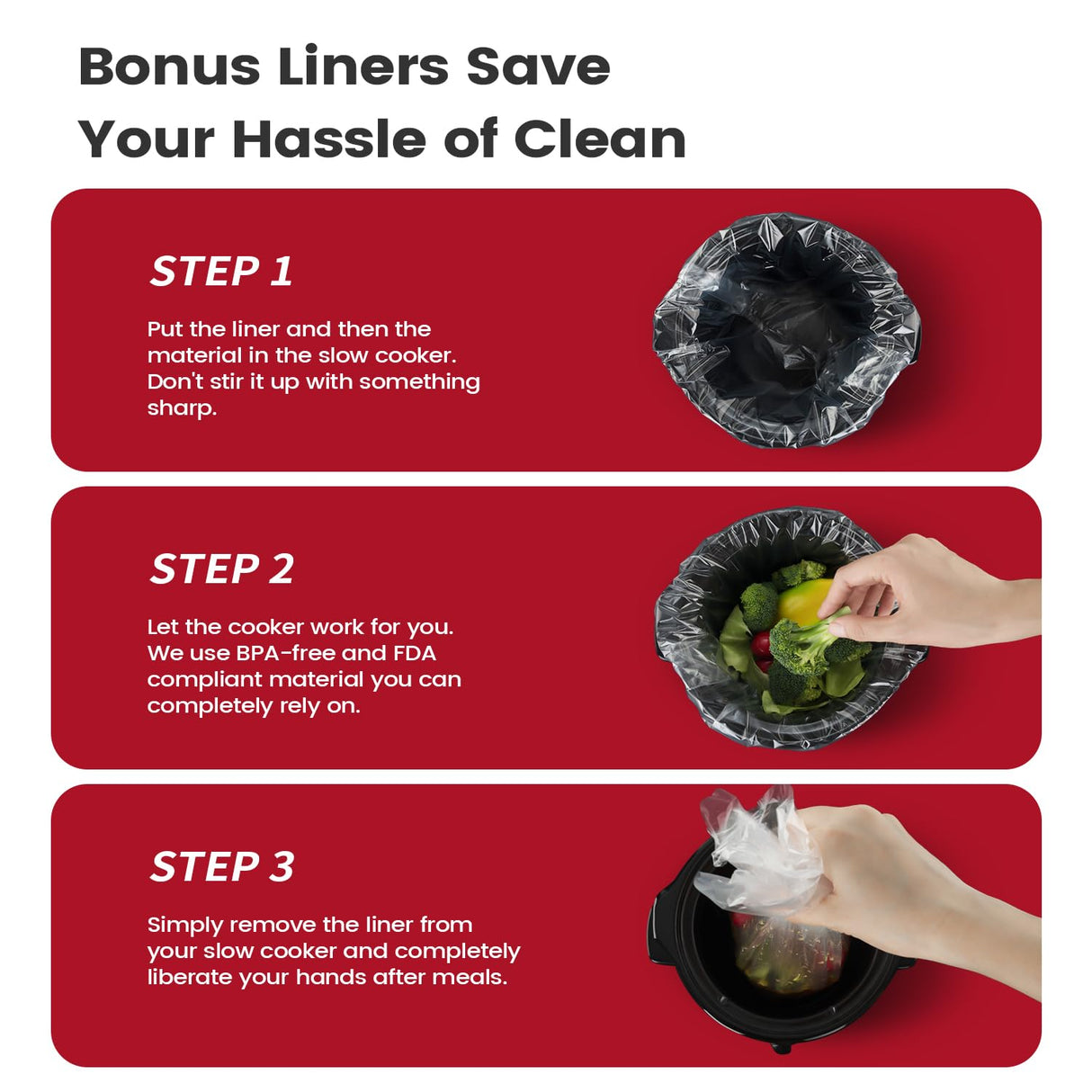 KOOC Small Slow Cooker, 2 Quart, Free Liners Included for Easy Clean-up, Upgraded Ceramic Pot, Adjustable Temp, Nutrient Loss Reduction, Stainless Steel, Red, Round KOOC