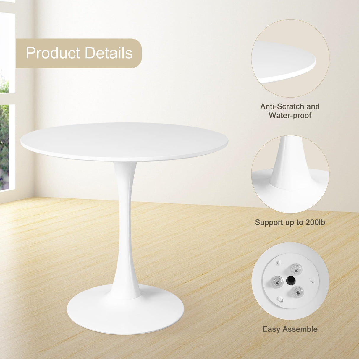 Mid Century Modern Round Dining Table Set for 4 with Chairs in Dining Room, Small Kitchen, Office, Cafe, Restaurants KM Legend