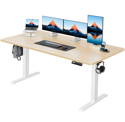 HUANUO 63" x 28" Electric Standing Desk Adjustable Height, 4 Memory Height Settings, Headphone Hook, Cable Manager, Sit Stand Up Desk for Home Office & Computer Workstation, Nature