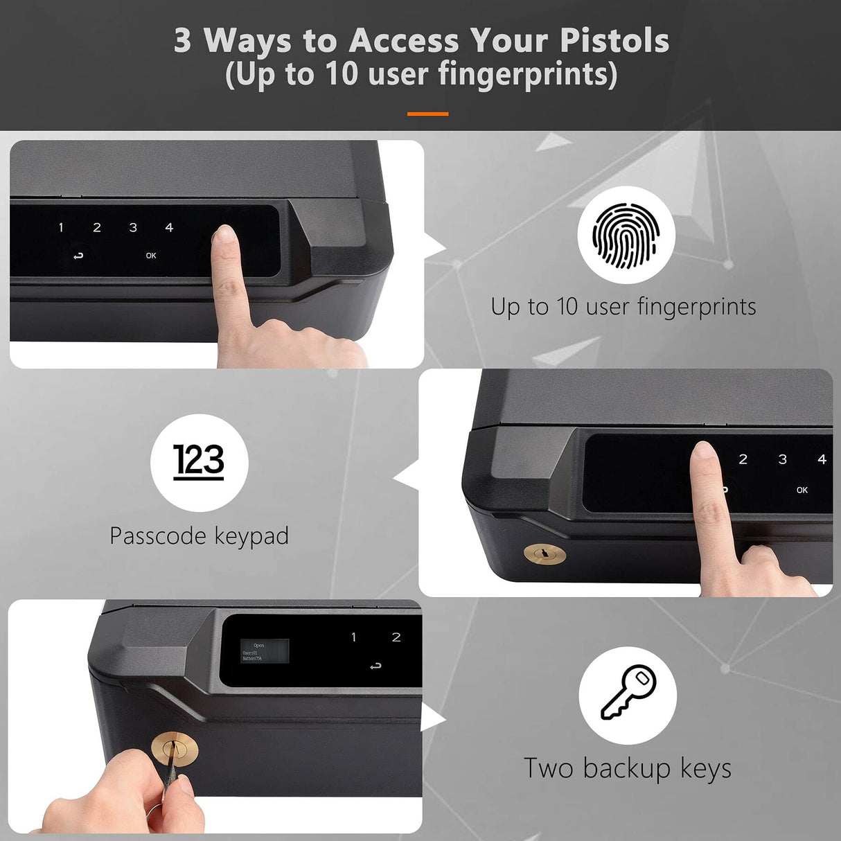 Adoreal Gun Safe for Handgun, Sensitive Quick-Access Fingerprint Biometric Gun Safe for Pistols, Visible LCD Monitor Gun Locks Box for 2 Guns, Anti-theft Design Sturdy Heavy Steel Construction Adoreal