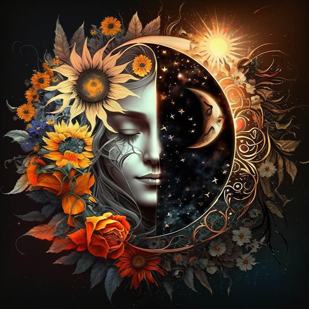 Sun and Moon Diamond Art Kits for Adults, Round Full Drill Diamond Painting Kits for Beginners Gem Art Painting Kits, DIY 5D Diamond Dots Painting with Diamond Arts and Crafts Wall Decor 14x14inch YSUNETER