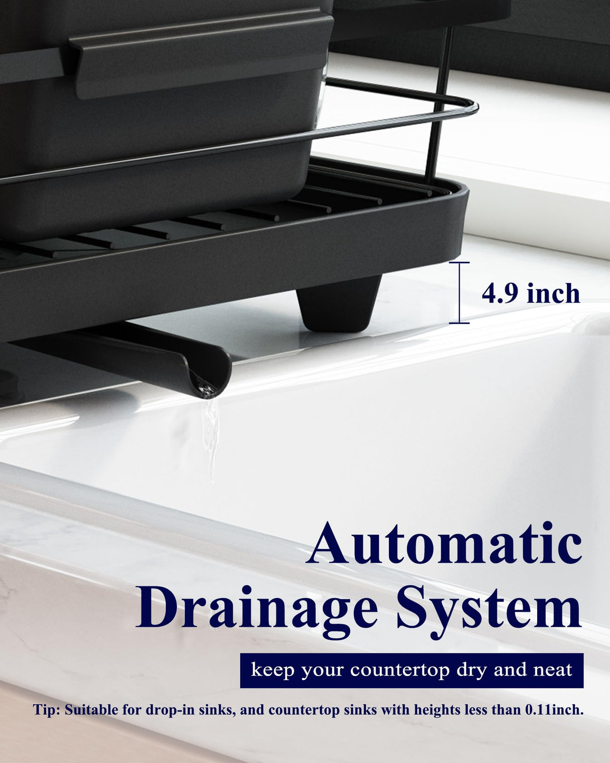 Kitsure Dish Drying Rack- Space-Saving Dish Rack, Dish Racks for Kitchen Counter, Stainless Steel Kitchen Drying Rack with a Cutlery Holder, 12''W x 15''L, Black Kitsure