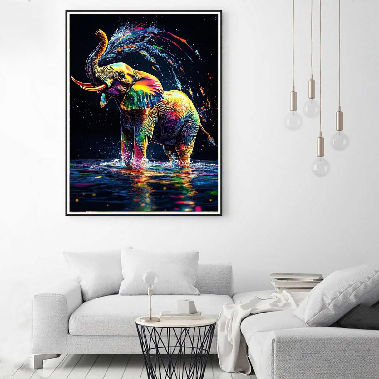 Zariocy 5D Diamond Art Kits for Adults Elephant playing in water, DIY Diamond Painting Art Animal Round Full Drill Crystal Diamond Embroidery Paintings Arts Craft for Home Office Wall Decor 12x16 inch Zariocy