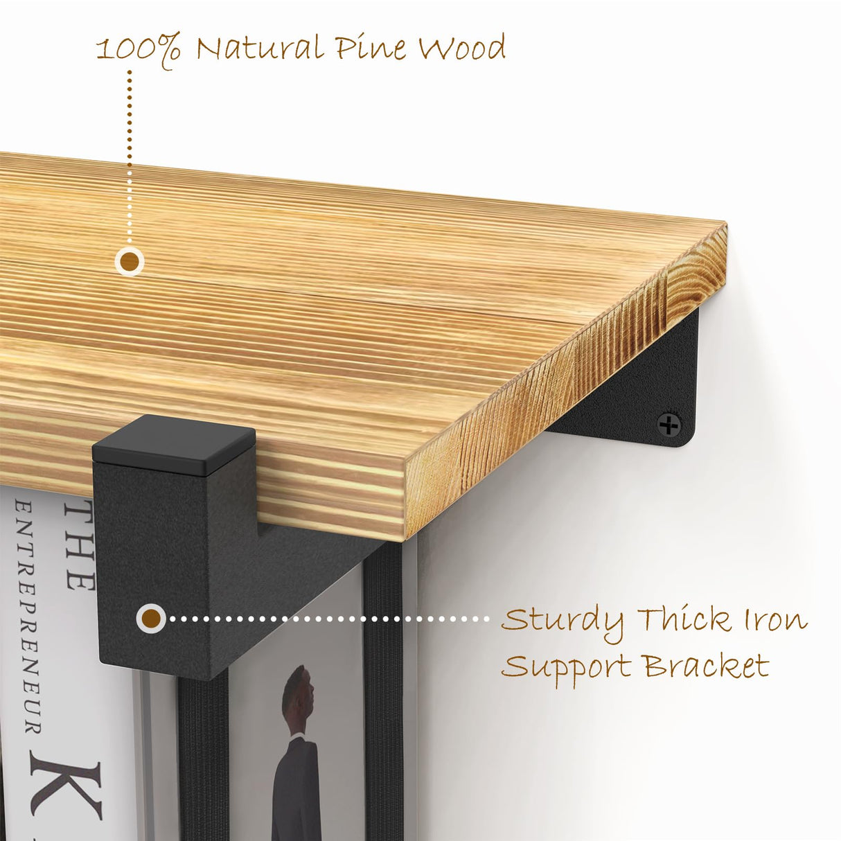 NANATI 2 Set of Floating Bookshelf, Pine Wood Invisible Bookshelf, Hanging Bookshelves for Wall, Unique Space Saving Wall Bookcase (16.5L×8.7W×1.5H) NANATI