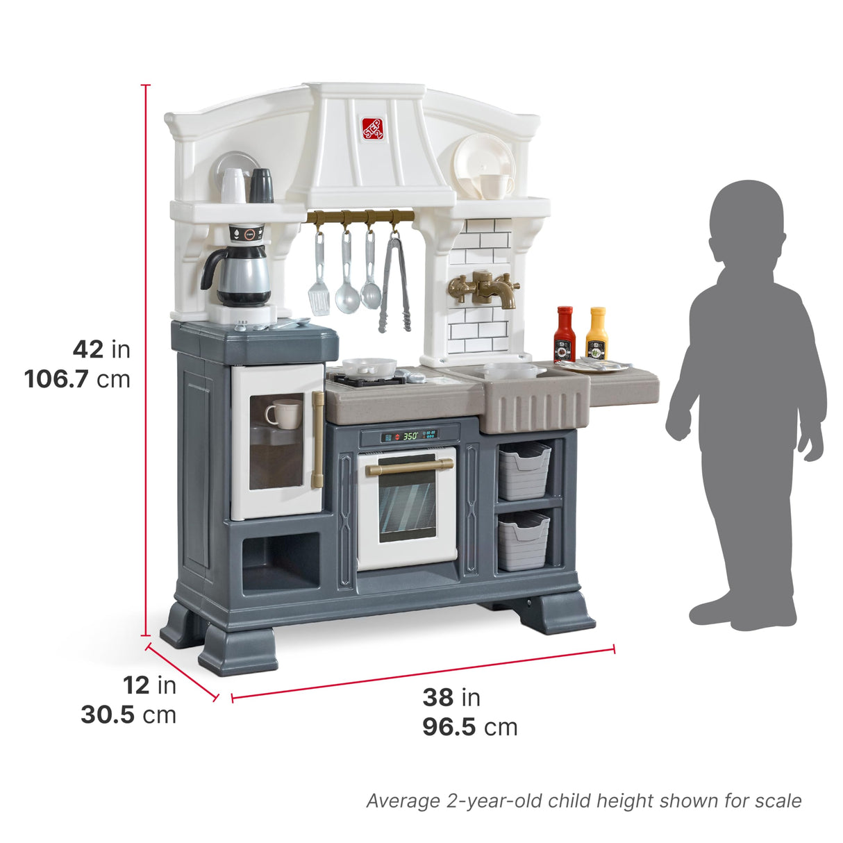 Step2 Gilded Gourmet Kids Kitchen Playset, Indoor/Outdoor Kitchenette, Interactive Play with Lights and Sounds, Made of Durable Plastic, Includes 20 Piece Toy Accessories, for Toddlers 2+ Years Old Step2