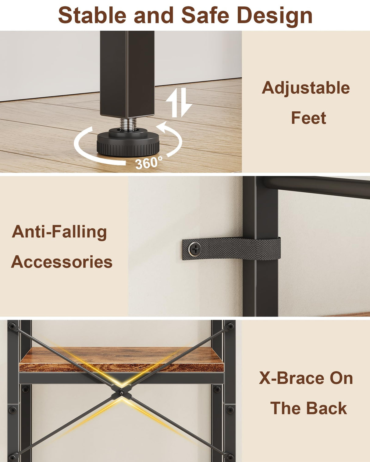 HIGDBFE Bookshelf, 4 Tier Arched Bookshelf with Built-in Clock, 68.2" Tall Narrow Bookcase, Modern Standing Book Shelf for Living Room, Bedroom, Home Office, Rustic Brown HIGDBFE