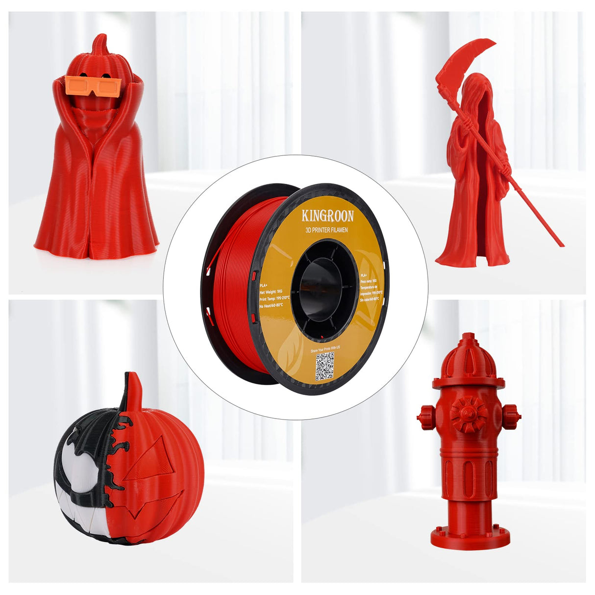 Kingroon PLA Plus(PLA+)3D Printer Filament, 10 Rolls, Dimensional Accuracy +/- 0.03 mm, 10kg Spool(22lbs), 1.75 mm,Black White Grey Red Blue Green Purple Skin Silver Yellow Kingroon