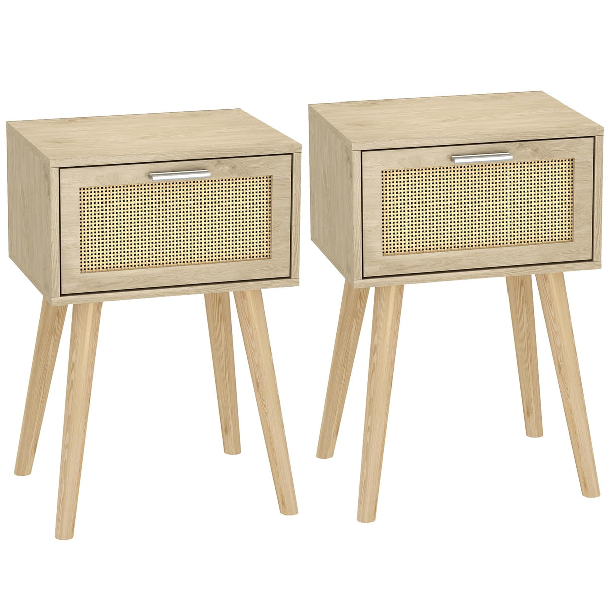 LAATOOREE Bedside Table Set of 2, Boho End Table with Solid Wood Feet for Bedroom and Living Room LAATOOREE