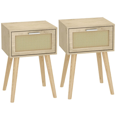 LAATOOREE Bedside Table Set of 2, Boho End Table with Solid Wood Feet for Bedroom and Living Room