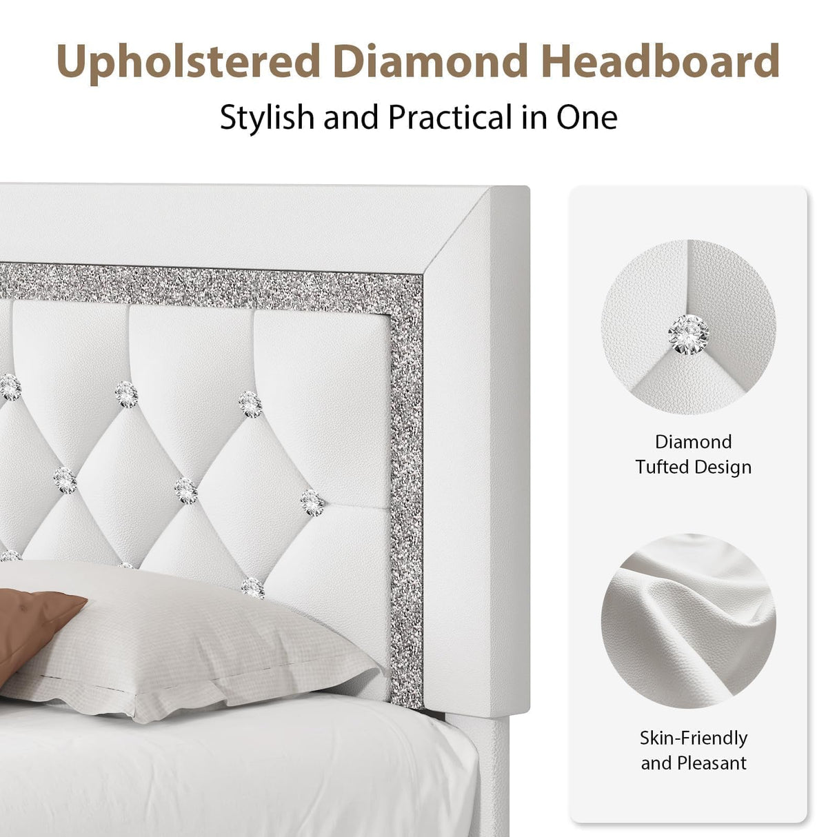 BarnFurin Full Size Bed Frame with Tufted Button Headboard, Upholstered Platform Bed Frame with Diamond Design, Wood Slat Support, No Box Spring Needed, Easy Assembly, White BarnFurin