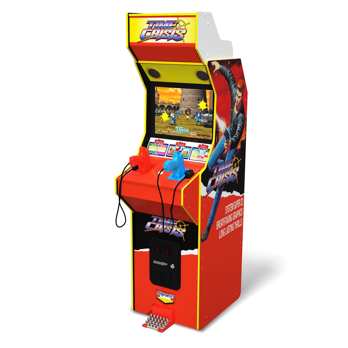 Arcade1Up 17-in High Resolution LCD Screen Multiplayer Time Crisis, Point Blank, & Steel Gunner Light Gun Arcade Machine w/ Stand Up Cabinet for Home ARCADE1UP