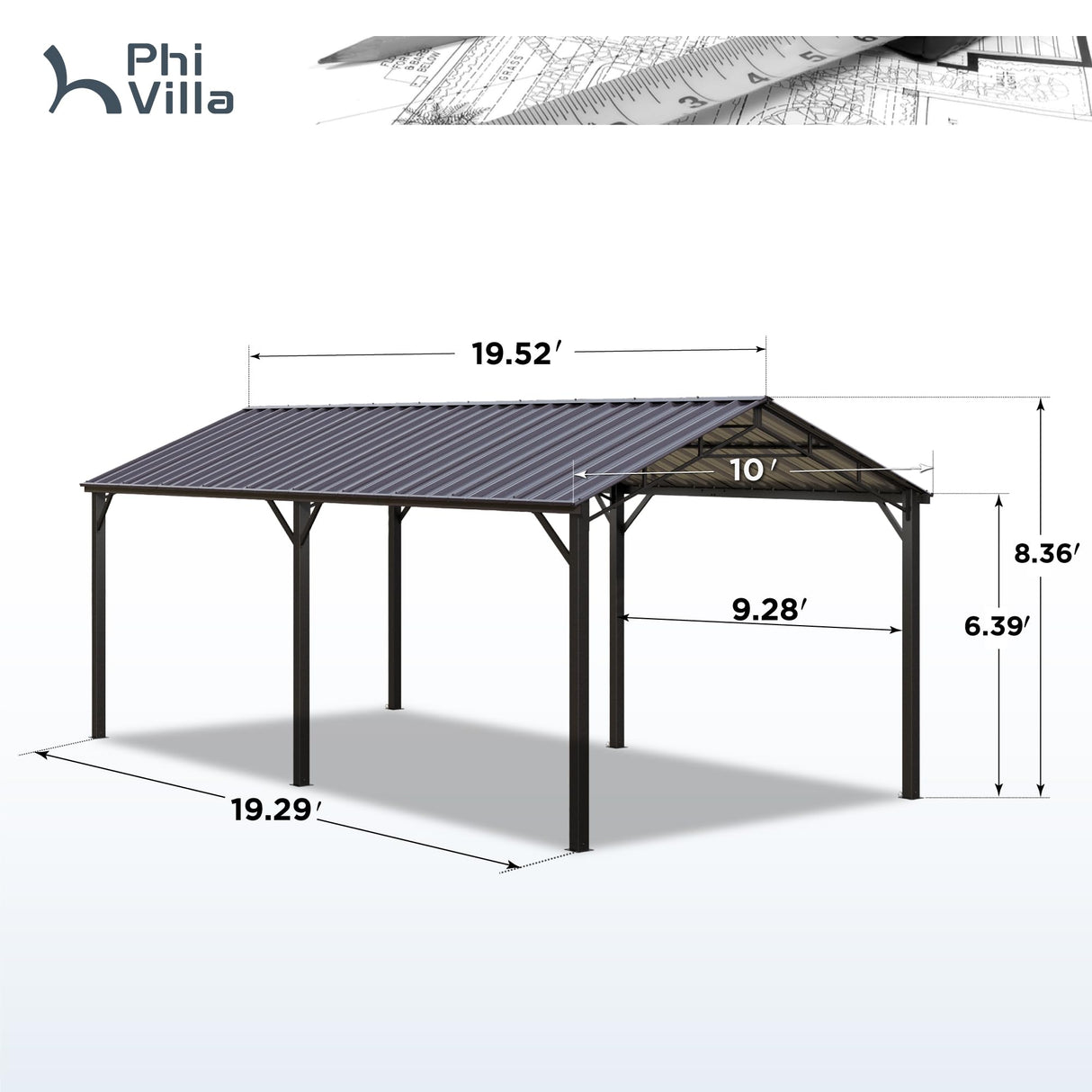 PHI VILLA 10 x 20 ft Carport Metal Carports with Galvanized Steel Roof, Sturdy Heavy Duty Metal Carport for Cars, Boats, and Tractors PHI VILLA