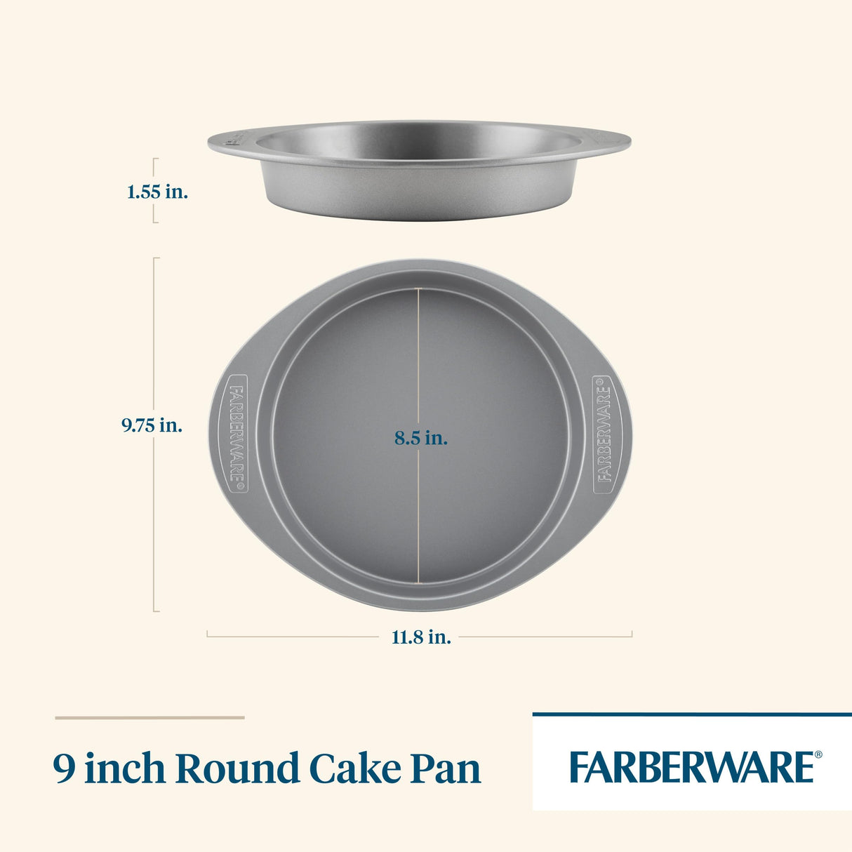 Farberware Nonstick Bakeware Baking Pan / Nonstick Cake Pan, Round - 9 Inch, Gray, 1 Count (Pack of 1) Farberware