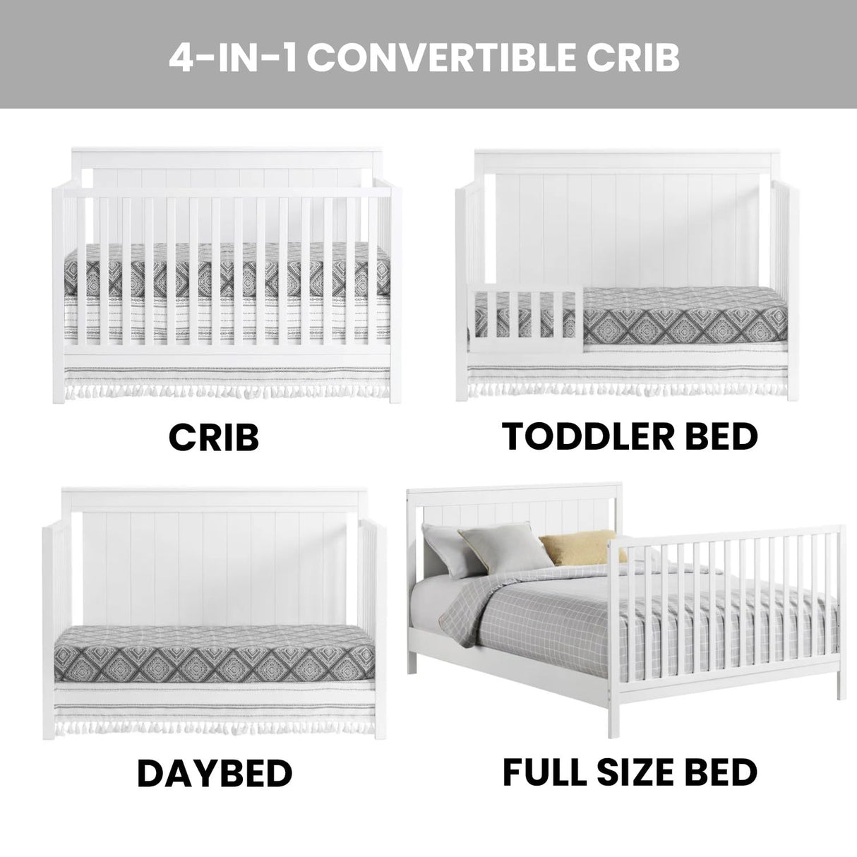 Oxford Baby Lazio 4-in-1 Convertible Baby Crib, Snow White, GreenGuard Gold Certified Oxford Baby