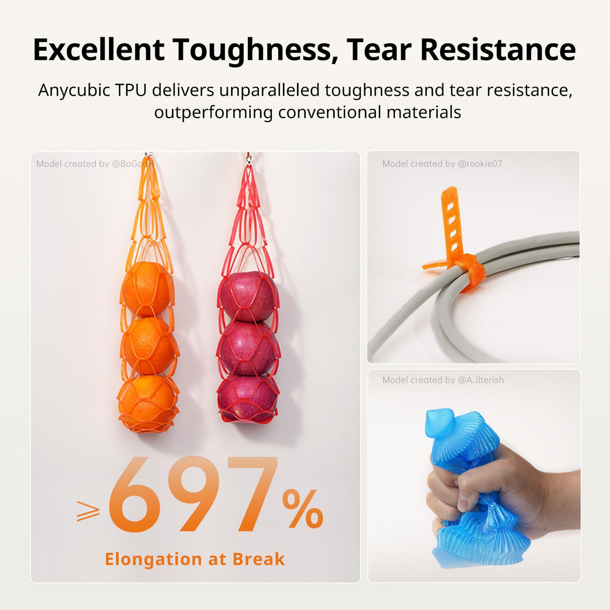 ANYCUBIC TPU Filament 1.75mm, 95A Soft Flexible 3D Printer Filament, Dimensional Accuracy +/- 0.02mm, Print with Most FDM 3D Printers, 1KG Spool, Grey ANYCUBIC