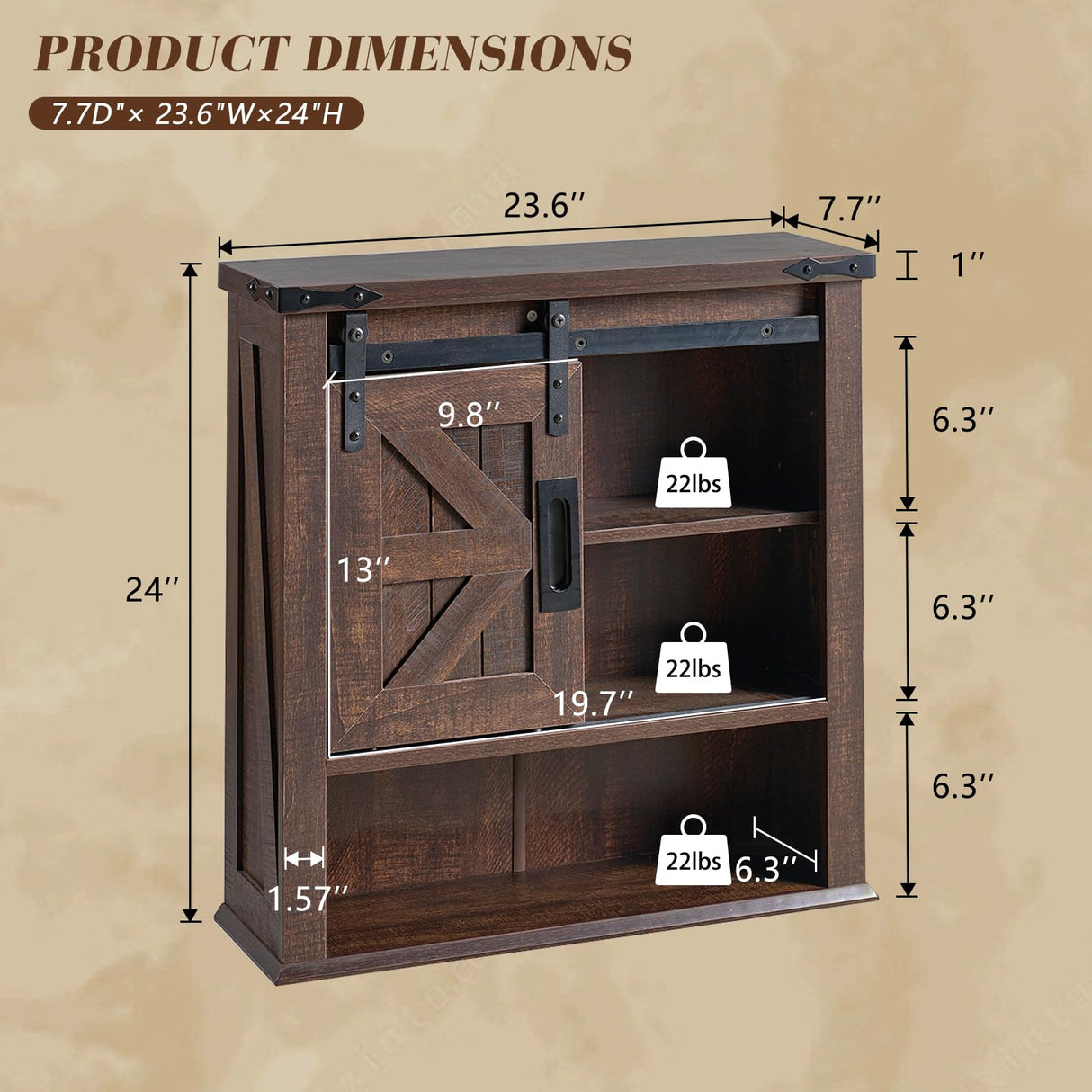 LUXOAK Farmhouse 24” Bathroom Wall Cabinet with Sliding Barn Door & Adjustable Shelf, Medicine Cabinet Wall Mounted, Storage Cabinet for Bathroom, Toilet, Kitchen, Living Room, Reclaimed Barnwood LUXOAK