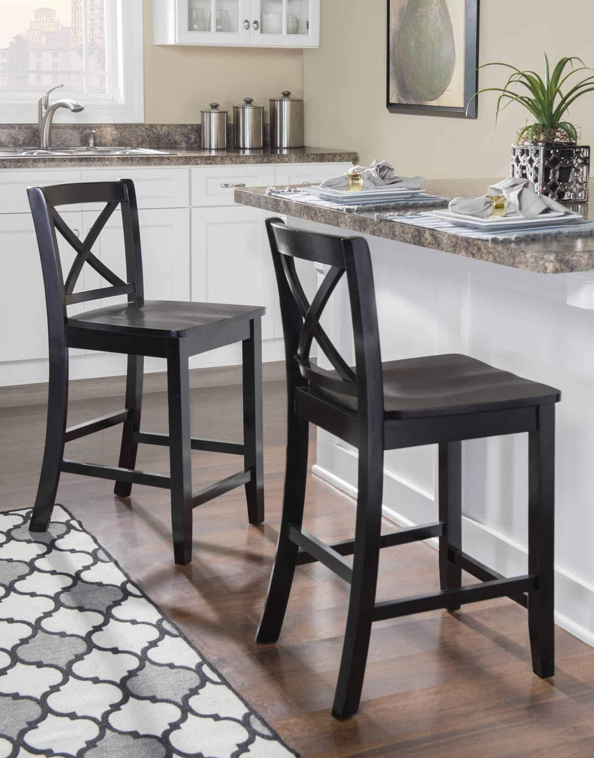 Linon Home Dcor Black X Back Counter Stool, 16" W x 17.91" D x 37.01" H Linon