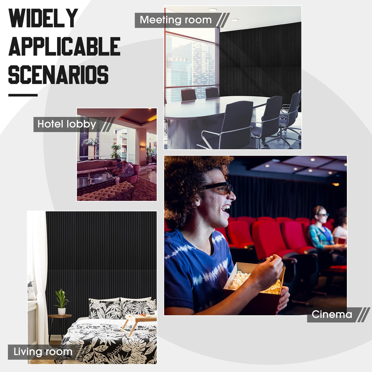 Frienda 6 Pcs 47.2 x 23.6 Inch Acoustic Wood Wall Panels Decorative Soundproof Wall Panels 3D Slat Wood Panels for Home Office Cinema Interior Wall Frienda