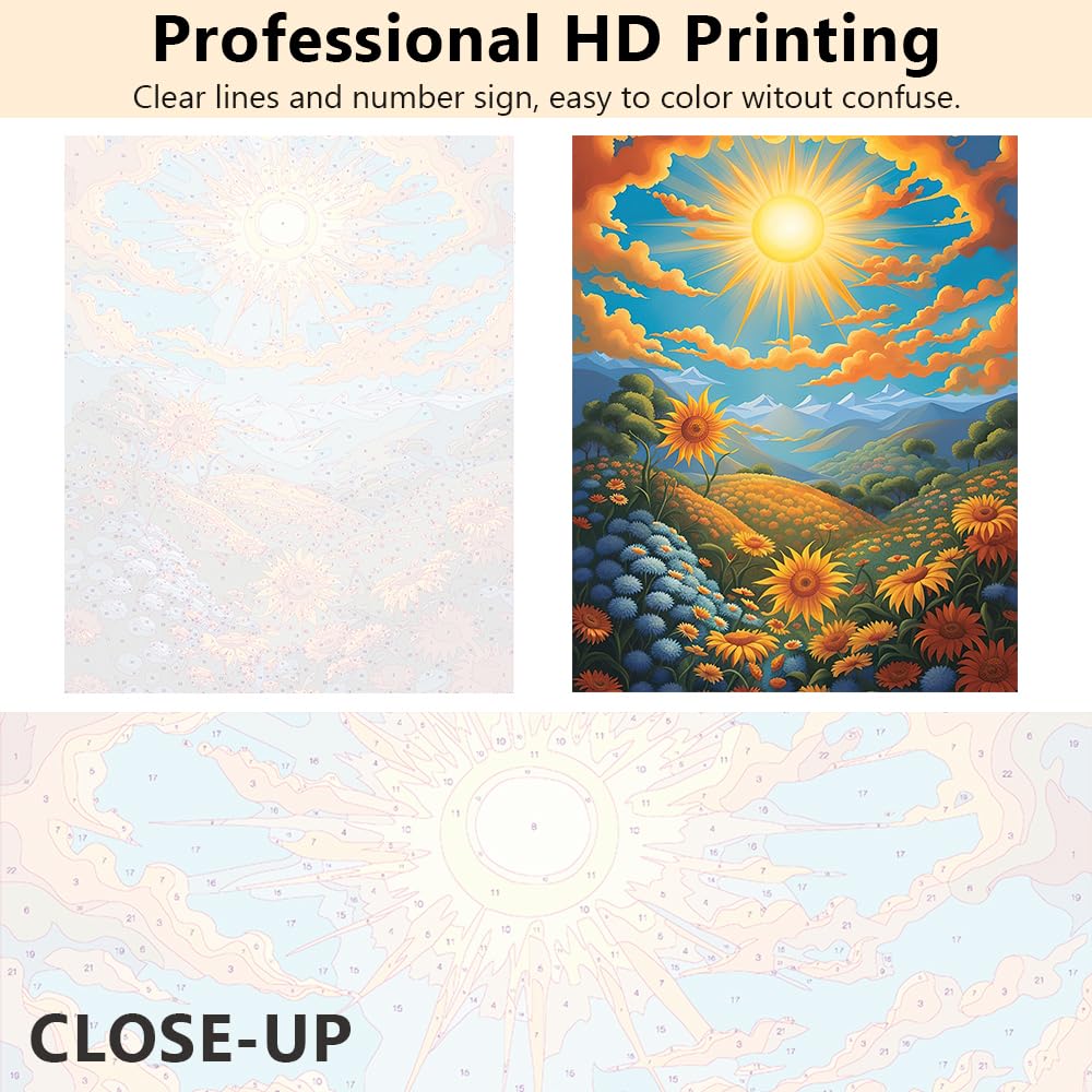 TUMOVO Paint by Numbers for Adults Beautiful Landscape Paint Number Kits Sunset in The Sky with Clouds and Rays of Light Adult Paint by Number Kits DIY Oil Painting Kits, 16 x20 Inch TUMOVO