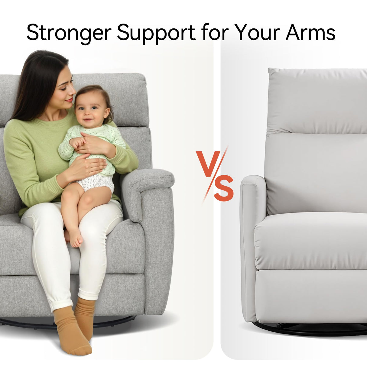 MCombo Oversized Swivel Glider Rocker Recliner with Adjustable Headrest, Dual Motor Power Recliner for Nursery, Led Nightlight, Fabric PR601 (Mist Grey) MCombo