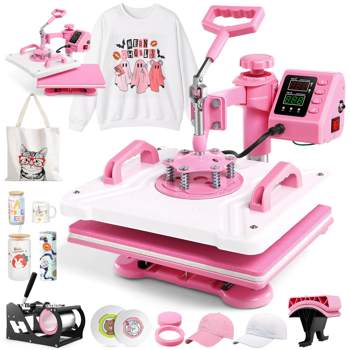 Whubefy 5 in 1 Heat Press Machine 15"x12" with Tumbler Press Hat Press, Industrial Sublimation Heat Press Machine for T Shirts Bags Hat Cap Mug Plate, 360° Swing Away T Shirt Press Machine Transfer Whubefy