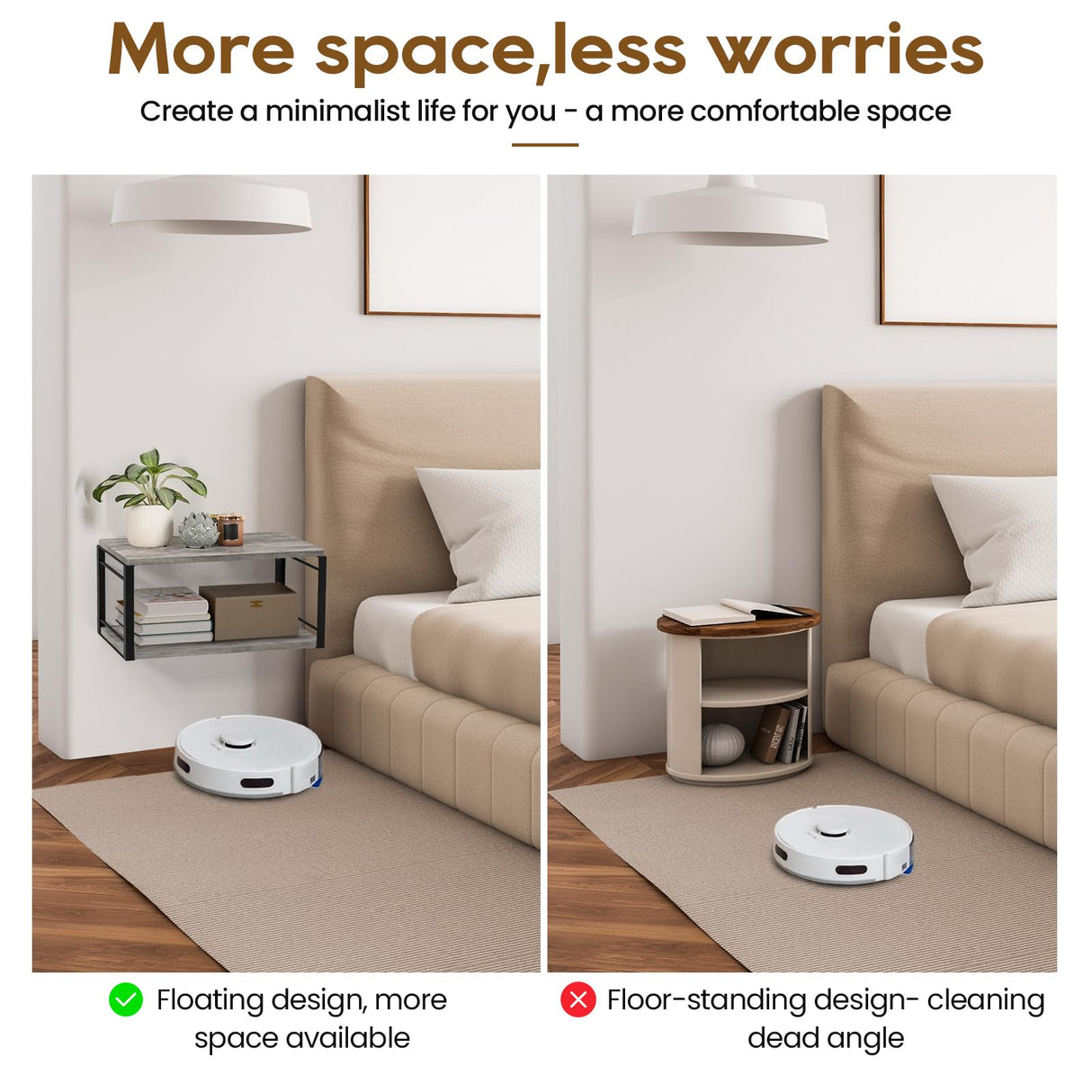 NANAGIFTREE Floating Nightstand Wall Shelf, Wood Bedside Shelf Wall Mounted Nightstand Set of 2, Floating Bedside Table for Bedroom, Living Room, Bathroom, Kitchen, Office (Light Ivory) NANAGIFTREE