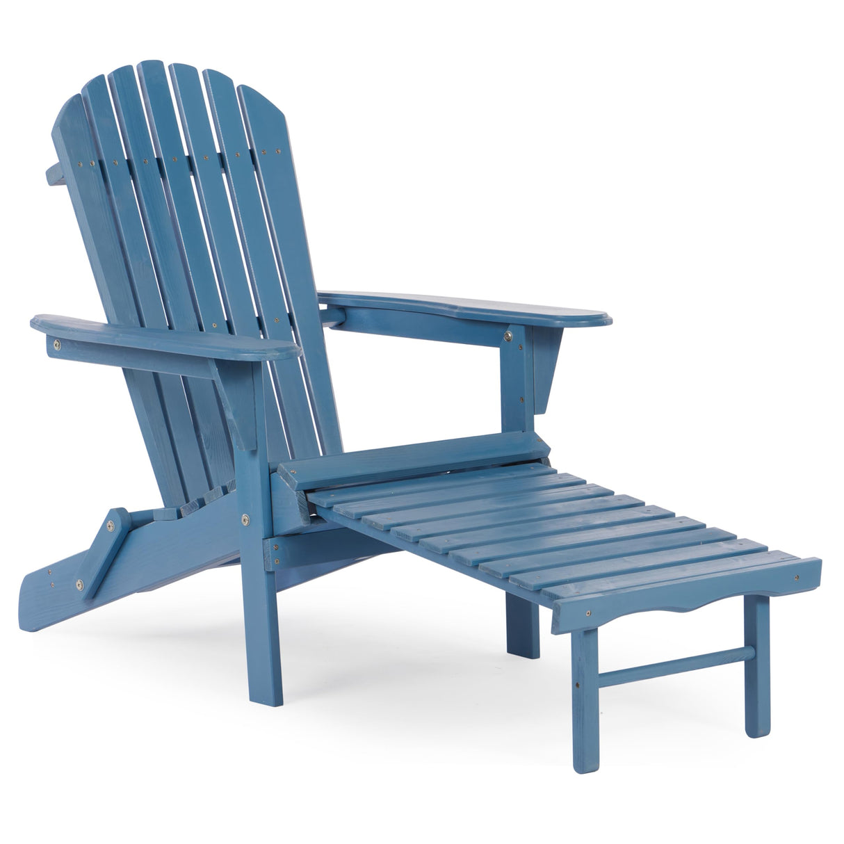 Wooden Folding Adirondack Chair with Ottoman, Pre-Assembled Backrest and Seat Board, Lounge Chair for Outdoor Patio Garden Lawn Backyard Firepit Deck Pool Beach Wood-Natrl