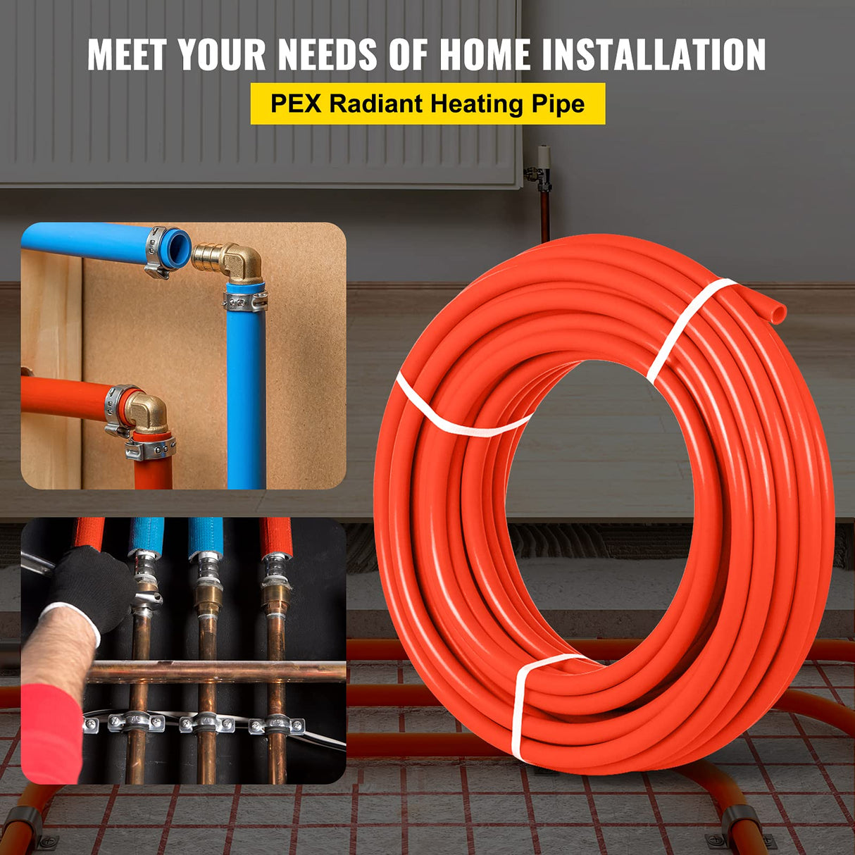Happybuy 1000Ft PEX Tubing Pipe 1/2" PEX Tubing Oxygen Barrier Radiant Floor PEX Pipe Radiant Heat Floor Heating Plumbing Cold and Hot Water Tubing Happybuy