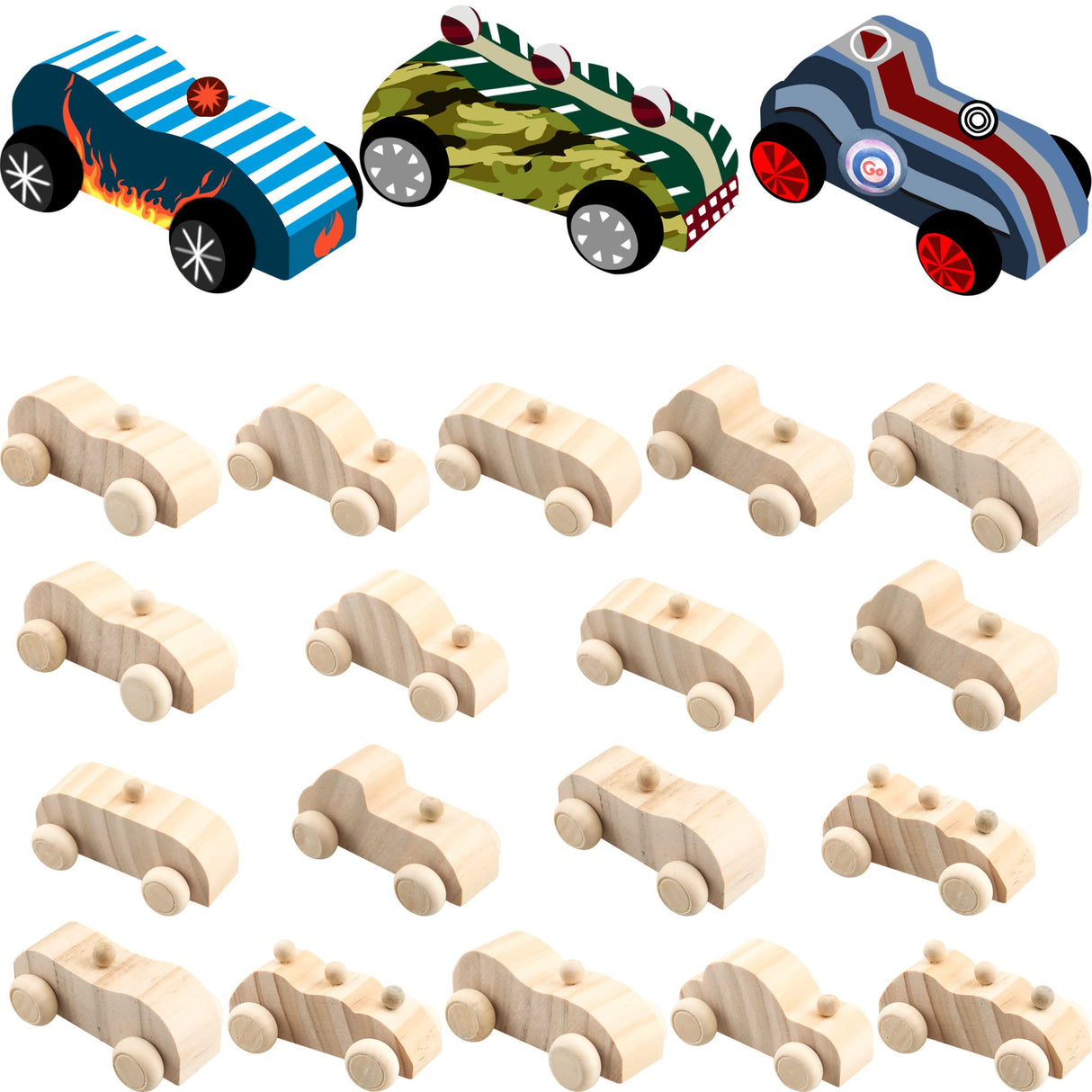 Haconba 18 Pack DIY Wood Car Toys Unfinished Wooden Cars to Paint Wooden Craft Cars for Home Activities Craft Projects Family Time Handicraft Haconba