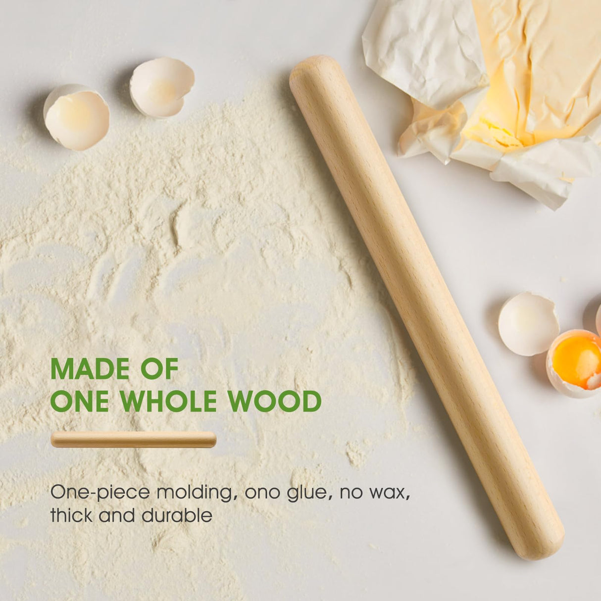 LorisArm 12-inch Wooden Rolling Pin for Baking, French Wood Rolling Pin Wood Kitchen Dough Roller for Fondant, Pizza, Pie, Cookie and Pastry LorisArm