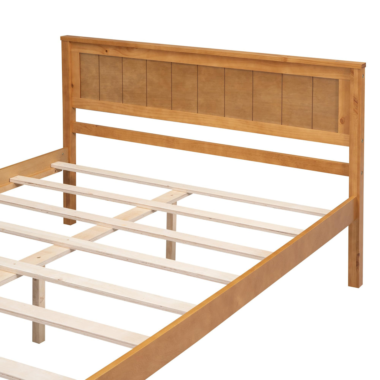 P PURLOVE Full Size Bed Frame,Solid Wood Platform Bed with Headboard,No Box Spring Needed,Oak P PURLOVE