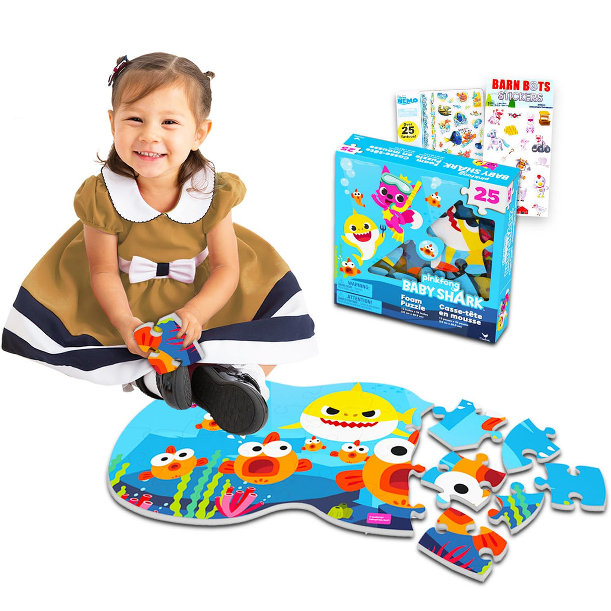 Baby Shark Foam Floor Puzzle Set - Bundle with 25 Pc Baby Shark Foam Puzzle Plus Stickers, Tattoos, More | Baby Shark Jigsaw Puzzles for Kids Baby Shark