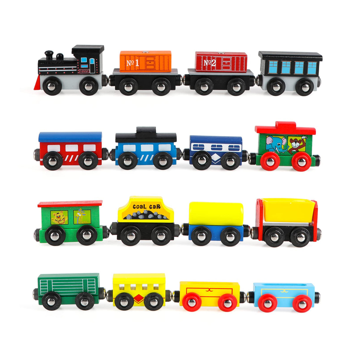 Wondertoys 16 Piece Magnetic Wooden Train Set for Toddlers - Includes Storage Bag and Track Accessories Wondertoys