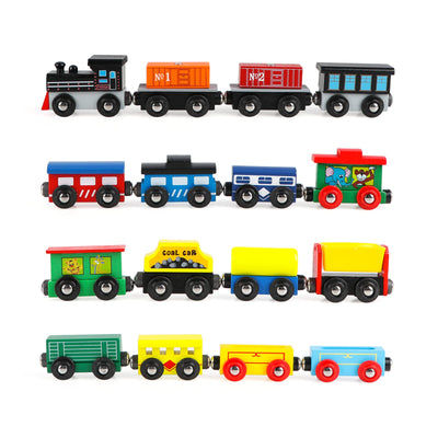 Wondertoys 16 Piece Magnetic Wooden Train Set for Toddlers - Includes Storage Bag and Track Accessories