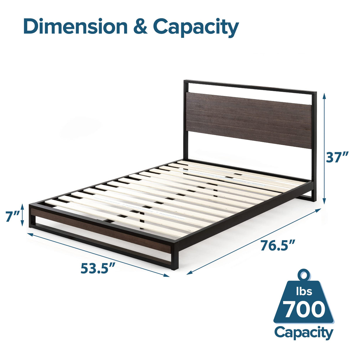 ZINUS Suzanne 37 Inch Grey Wash Bamboo and Metal Platform Bed Frame - Durable, No Box Spring Needed, Easy Assembly Zinus