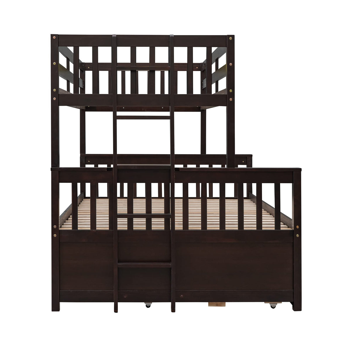 Linique Espresso Twin-Over-Full Bunk Bed with Trundle and 3 Storage Drawers Linique
