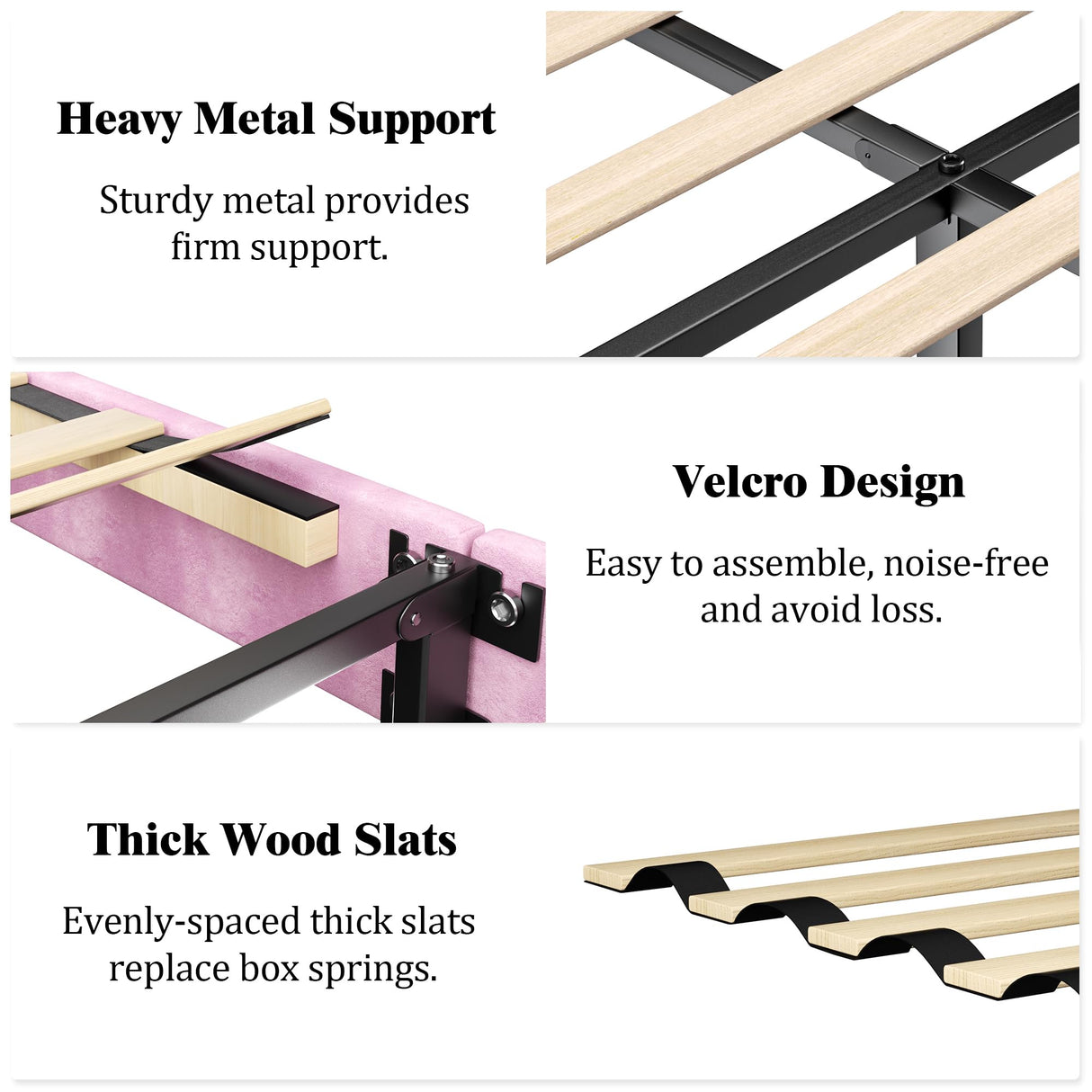 HAOARA King Size Platform Bed Frame with Upholstered Button Tufted Headboard, Mattress Foundation with Wooden Slat Support, Noise Free, No Box Spring Needed, Easy Assembly, Pink Velvet HAOARA