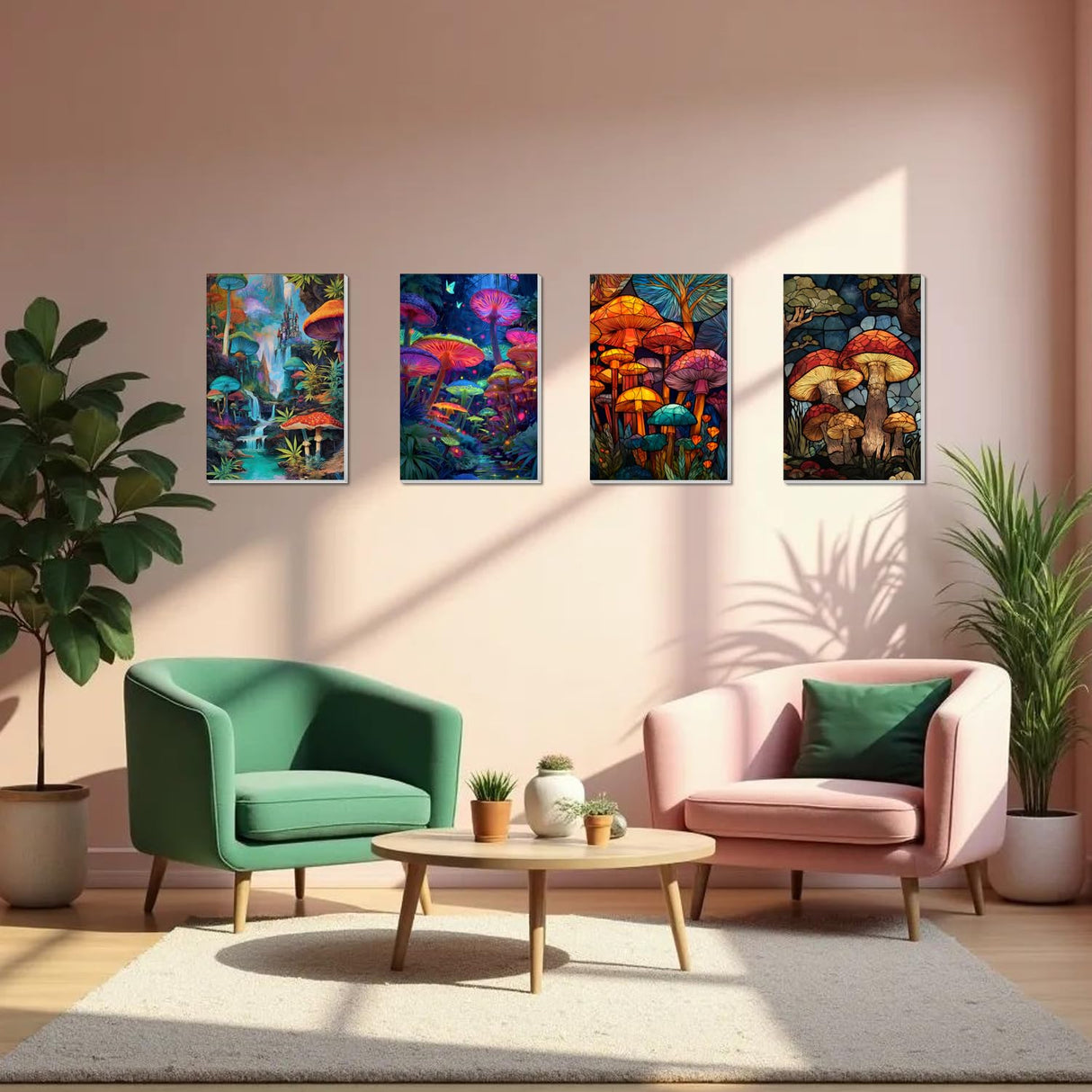 obterie 4 Pack Framed Paint by Numbers Kit for Adults Beginner Canvas Painting by Numbers for Adults Mushroom Easy Adult Paint by Number Kits with Frame Forest Watercolor Painting by Number 8x12 Inch obterie