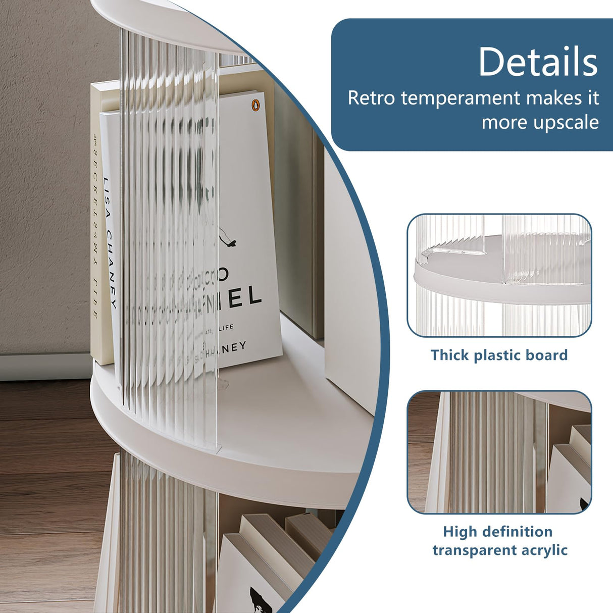 Rolling Bookshelf, 360°Display Spinning Rotating Revolving Bookshelf with Brake Wheels, 3 Tiers Moveable White Small Corner Bookcase Suitable for Bedrooms, Living Looms, Offices, and Study Rooms Leafpool