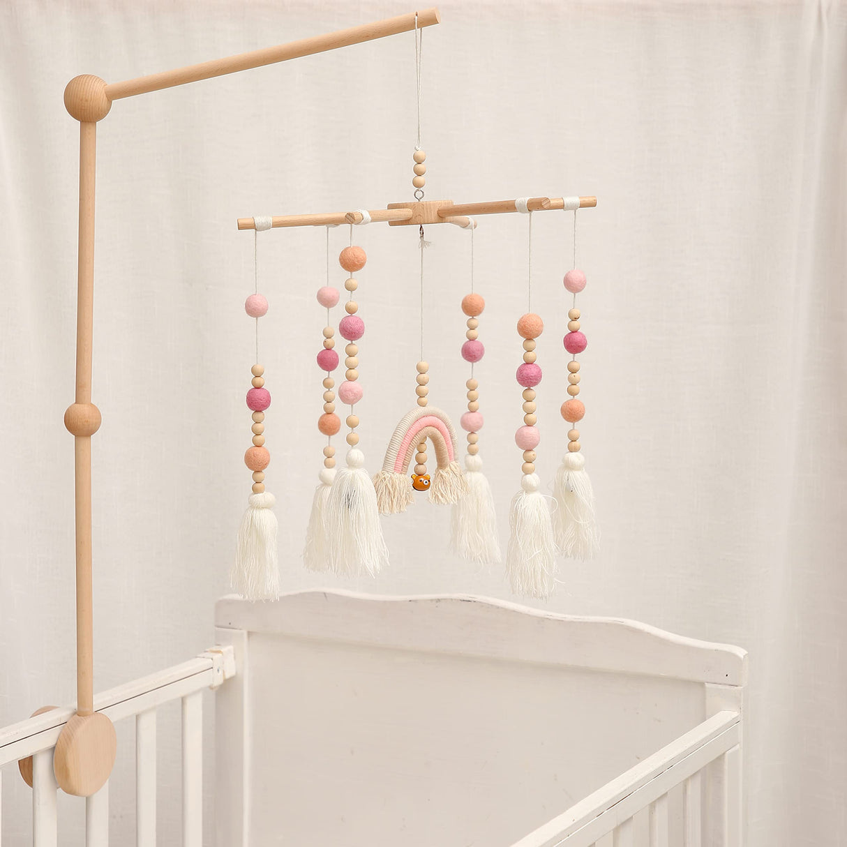 Baby Crib Mobile Arm,HBM Wooden Mobile Arm for Crib Mobile Hanger for Crib Baby Girl Nursery Decor HI BABY MONMENT