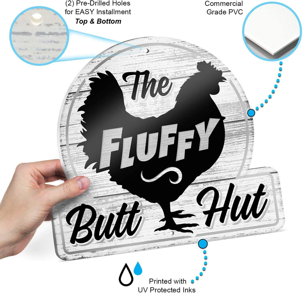 Bigtime Signs Fluffy Butt Hut Chicken Coop Sign - Funny Chicken Coop Decor for Hen Lovers, 12"x11" PVC Durable and Weatherproof - Thoughtful Gift for Chicken Lovers, Hen Feeder and Nesting Box Accent Bigtime Signs